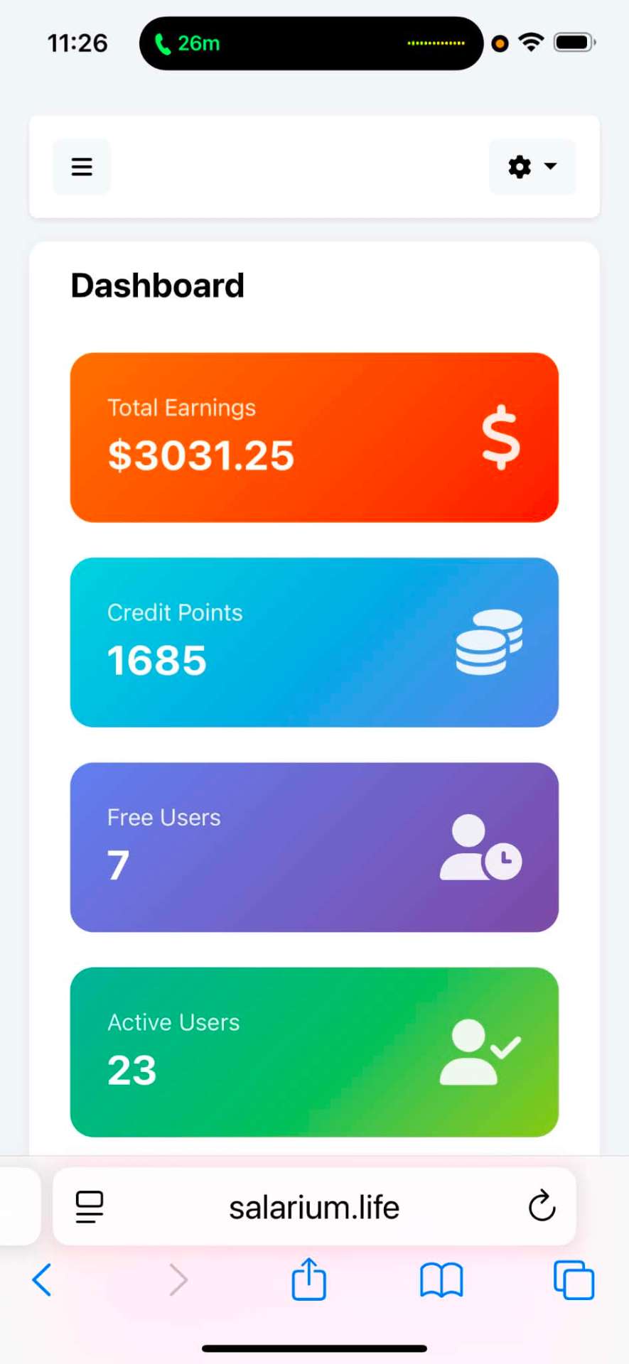 Earnings dashboard showing total earnings of $3,031.25 on Day 4