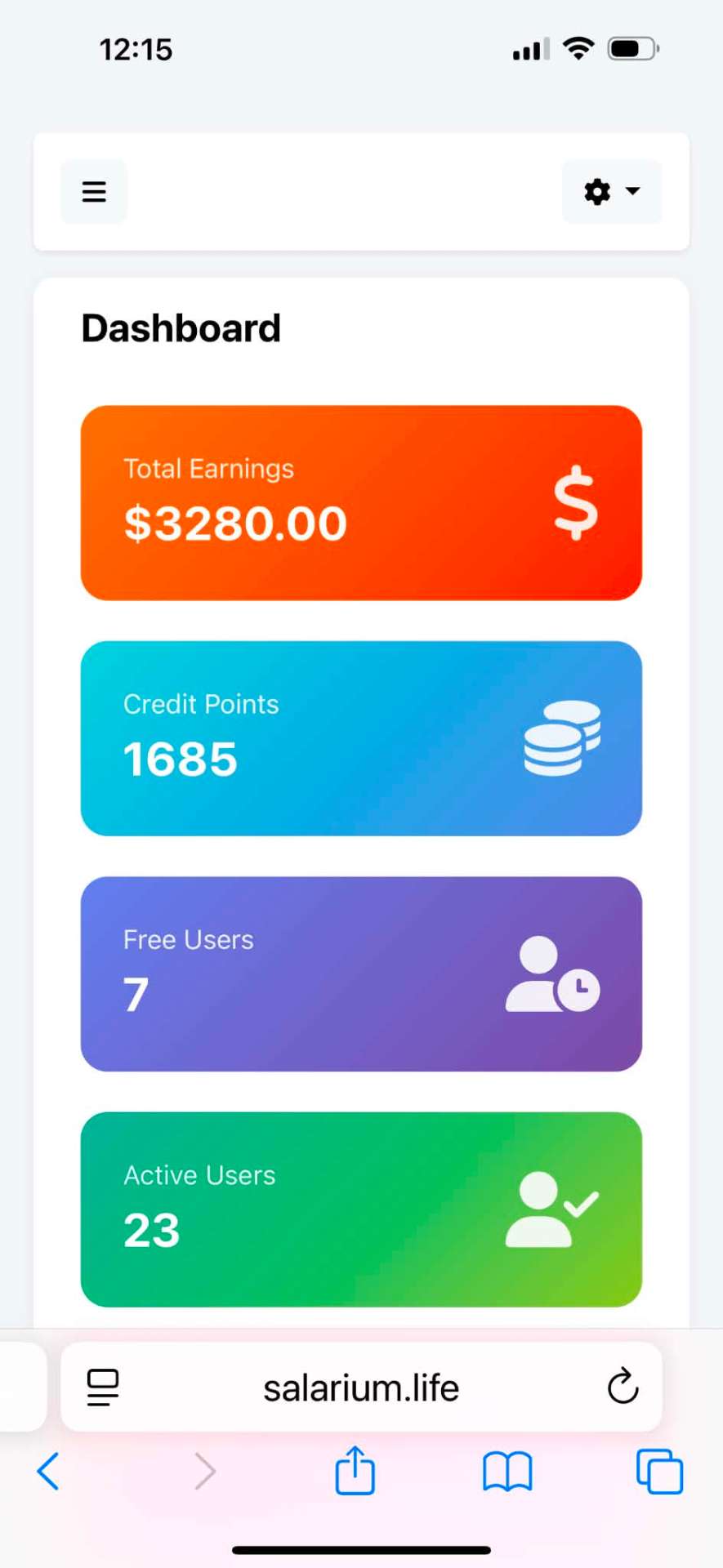 Earnings dashboard showing total earnings of $3,280.00 on Day 4