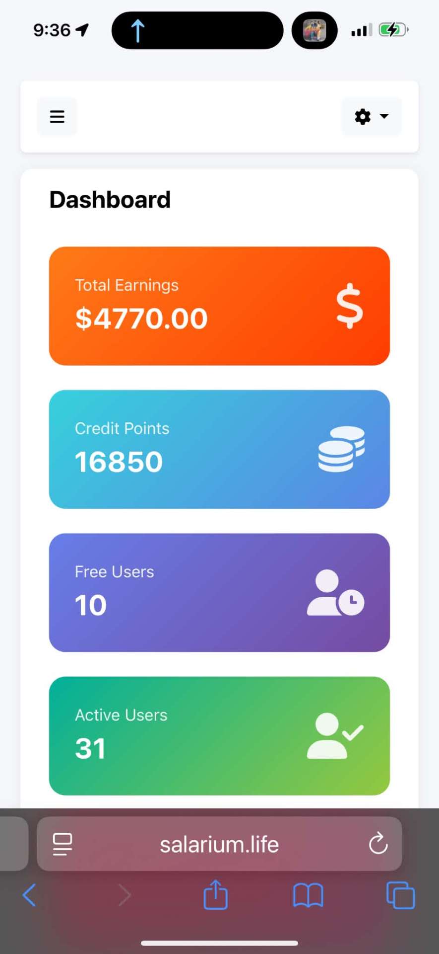 Earnings dashboard showing total earnings of $4,770.00 on Day 6