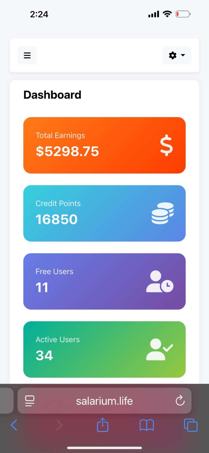 Earnings dashboard showing total earnings of $5,298.75 on Day 7